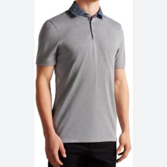 TED BAKER LONDON Men’s Gray Contrast Collar Resort Luxury Polo SZ SM Golf EUC - Picture 1 of 15